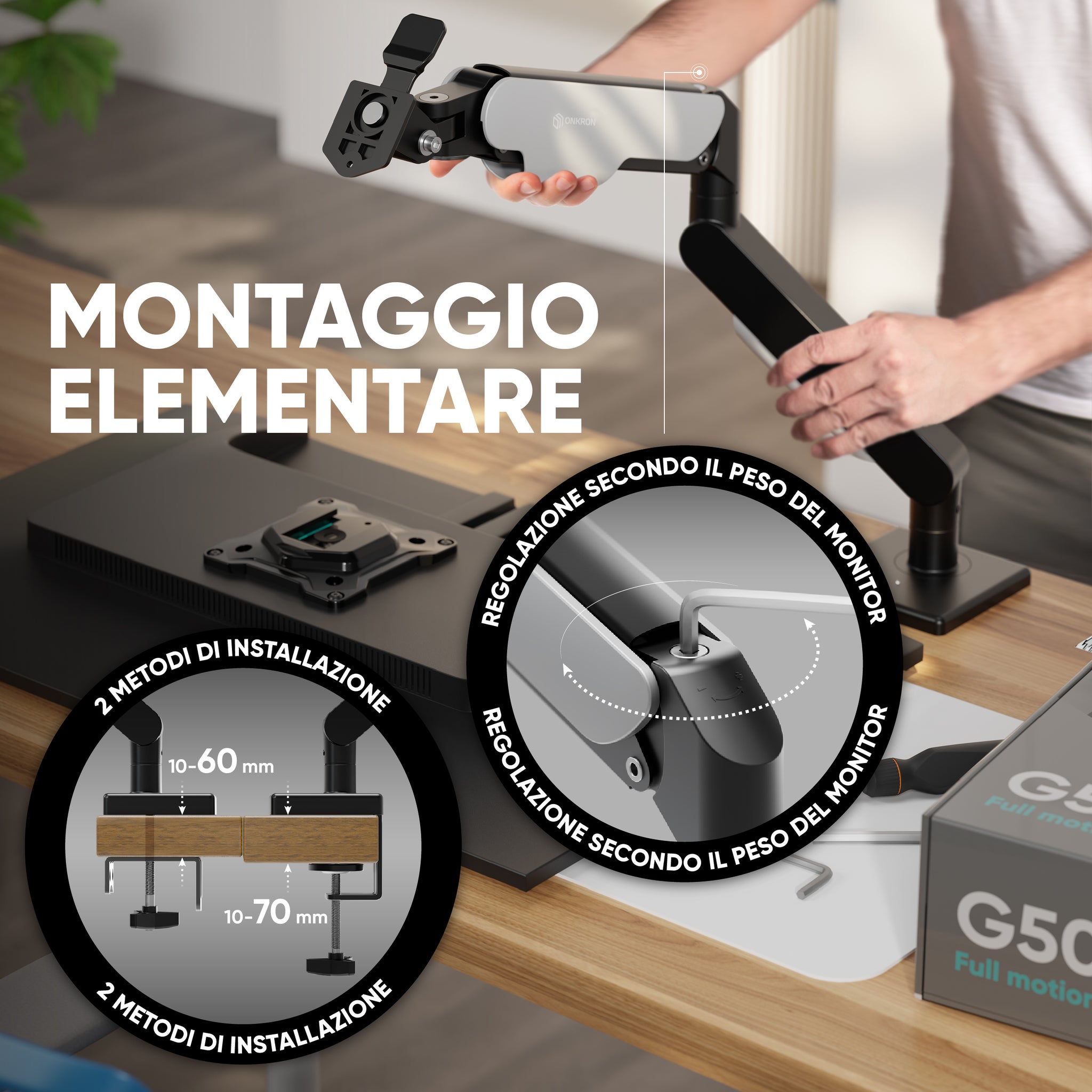 Braccio Reggimonitor Per Scrivania - Supporto Per Schermi 13-32", Fino A 8 Kg, VESA 100x100, Girevole E Inclinabile (G45-B Nero)