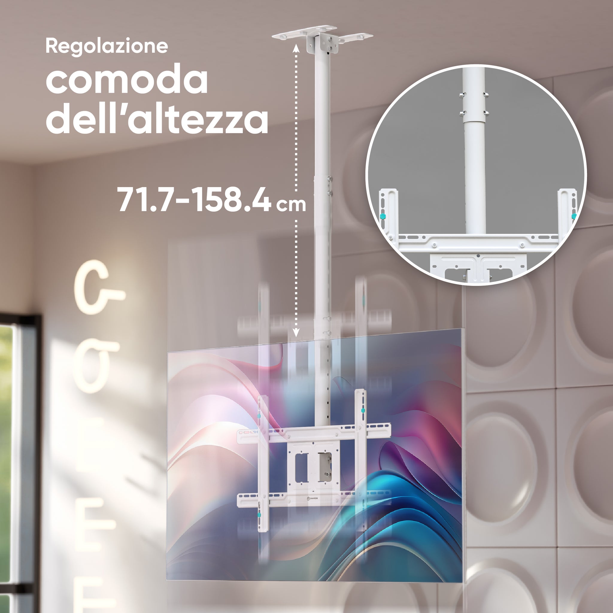 Supporto TV Da Soffitto Regolabile - Per TV 43-86 Pollici Fino A 60 Kg, Inclinabile 25°, Rotazione 360°